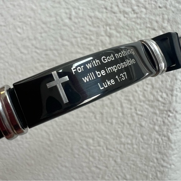 Black Christian Bracelet with Verse and Cross, Nothing is Impossible - Picture 6 of 6